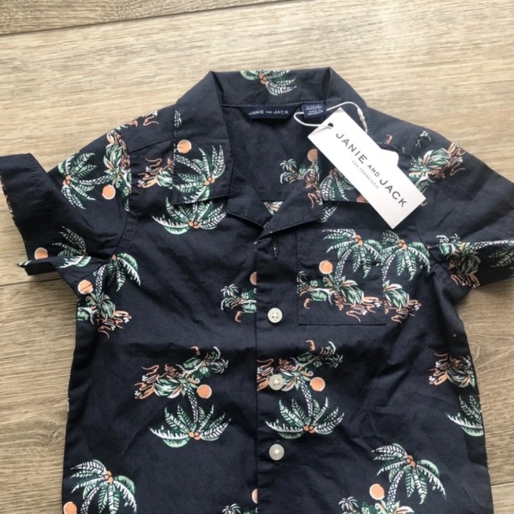 Janie and Jack Navy Palm Print Baby Shirt 6-12 months NWT